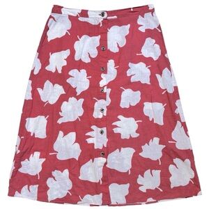 Coral Linen Cotton Floral Flared Midi Skirt 8